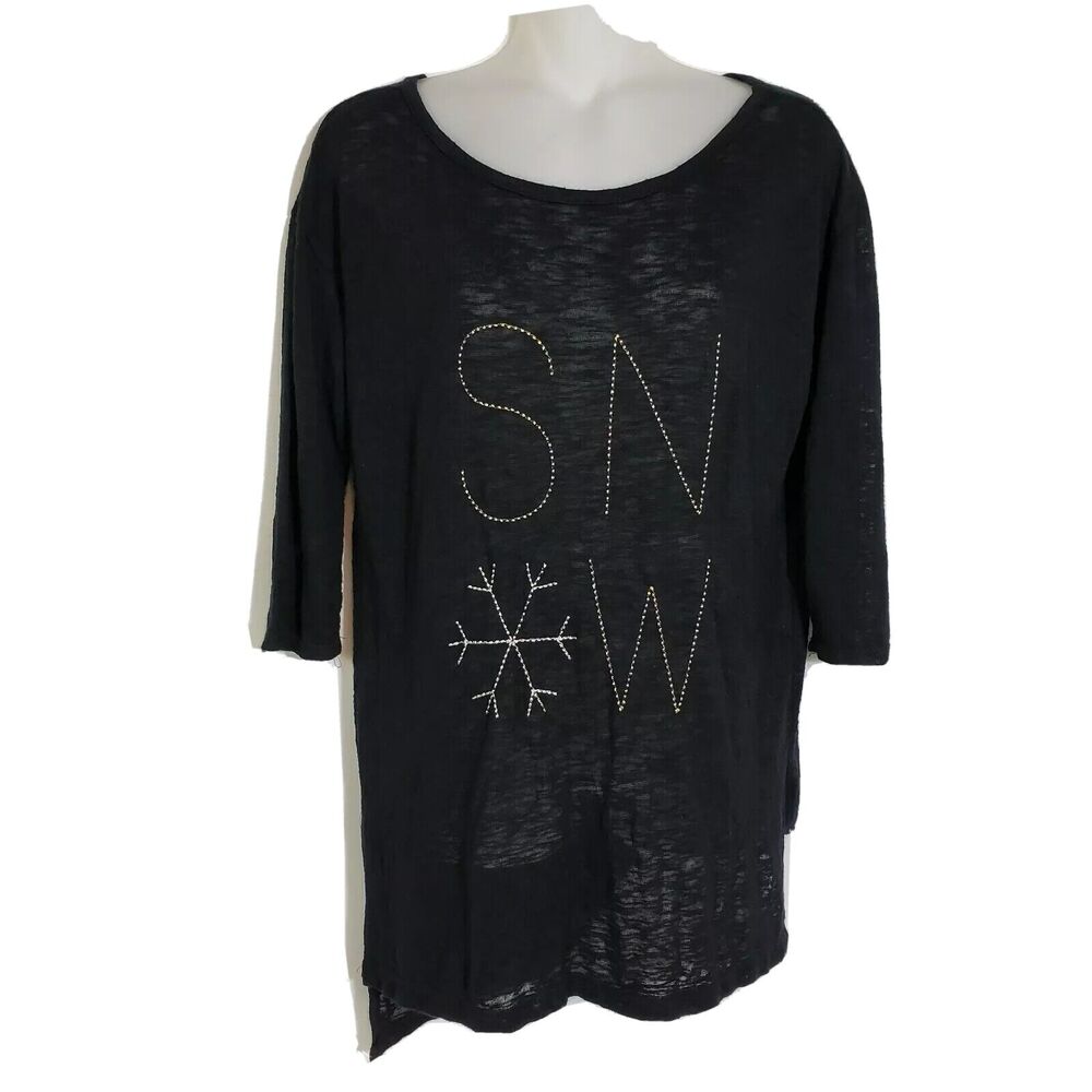 W5 Womens Shirt Tunic Top Size Small Black 3/4 Sleeve Studded Snow High Low Hem